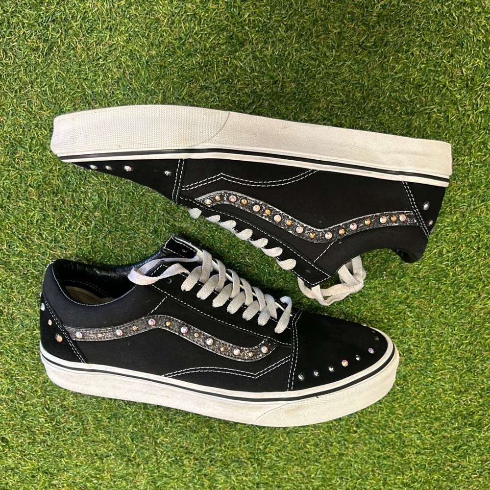 Vans Old Skool Black Rhinestone Studded Low Top Sneakers Mens 10 Women 11.5